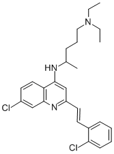 structure of CAS# 10023-54-8, Aminoquinol;N'-[7-Chloro-2-[(E)-2-(2-Chlorophenyl)Ethenyl]Quinolin-4-Yl]-N,N-Diethylpentane-1,4-Diamine;N'-[7-Chloro-2-[2-(2-Chlorophenyl)Vinyl]-4-Quinolyl]-N,N-Diethyl-Pentane-1,4-Diamine;N'-[7-Chloro-2-[(E)-2-(2-Chlorophenyl)Vinyl]-4-Quinolyl]-N,N-Diethyl-Pentane-1,4-Diamine