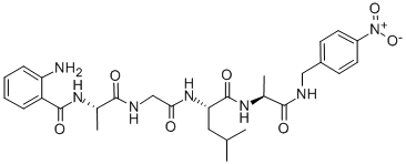 结构式 CAS# 100307-95-7, N-(2-氨基苯甲酰)-L-丙氨酰甘氨酰-L-亮氨酰-N-[(4-硝基苯基)甲基]-L-丙氨酰胺