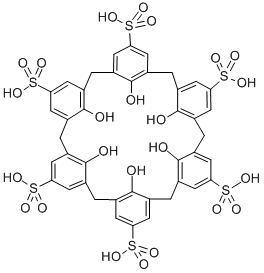 structure of CAS# 102088-39-1, 37,38,39,40,41,42-Hexahydroxy-Heptacyclo[31.3.1.13,7.19,13.115,19.121,25.127,31]Dotetraconta-1(37),3,5,7(42),9,11,13(41),15,17,19(40),21,23,25(39),27,29,31(38),33,35-Octadecaene-5,11,17,23,29,35-Hexasulfonic Acid;Hexahydroxycalix[6]Arenehexasulfonic Acid Hexasulfo(Hexahydroxy)Calix[6]Arene;4-SULFOCALIX[6]ARENE (CONTAINS CA.15% WATER);HEXAHYDROXYCALIX[6]ARENEHEXASULFONIC ACID