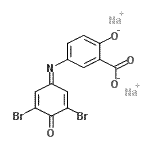 structure of CAS# 112147-27-0, Disodium 5-[(3,5-Dibromo-4-Oxo-2,5-Cyclohexadien-1-Ylidene)Amino]-2-Oxidobenzoate;2,6-Dibromoindosalicylic Acid Disodium Salt