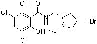 structure of CAS# 113310-88-6, 3,5-Dichloro-N-{[(2S)-1-Ethyl-2-Pyrrolidinyl]Methyl}-2,6-Dihydroxybenzamide Hydrobromide (1:1);(S)-3,5-D<wbr>ichloro-N<wbr>-[(1-ethy<wbr>l-2-pyrro<wbr>lidinyl)m<wbr>ethyl]-2,<wbr>6-dihydro<wbr>xybenzami<wbr>de hydrob<wbr>romide;S-(+)-O-Desmethylraclopride hydrobromide;D204_SIGMA