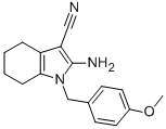 structure of CAS# 113772-12-6, 2-Amino-1-[(4-Methoxyphenyl)Methyl]-4,5,6,7-Tetrahydroindole-3-Carbonitrile;2-Amino-1-(4-Methoxybenzyl)-4,5,6,7-Tetrahydroindole-3-Carbonitrile;5T-0002;Oprea1_077482