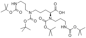 structure of CAS# 119798-08-2, (10S)-2,2,21,21-Tetramethyl-4,19-Dioxo-3,20-Dioxa-5,9,14,18-Tetraazadocosane-9,10,14-Tricarboxylic Acid 9,14-Bis(1,1-Dimethylethyl) Ester;N-ALPHA-N-DELTA-BIS-BOC-N-ALPHA-N-DELTA-BIS(3-BOC-AMINOPROPYL)-L-ORNITHINE;TETRA-BOC-SPERMINE-5-CARBOXYLIC ACID;BOC4-SPER-CO2H
