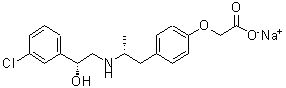 structure of CAS# 127299-93-8, Sodium {4-[(2R)-2-{[(2R)-2-(3-Chlorophenyl)-2-Hydroxyethyl]Amino}Propyl]Phenoxy}Acetate;(4-{2-[2-<wbr>(3-chloro<wbr>-phenyl)-<wbr>2-hydroxy<wbr>-ethylami<wbr>no]-propy<wbr>l}-phenox<wbr>y)-acetate;(R*,R*)-(<wbr>±)-4-[2-[<wbr>(2-(3-Chl<wbr>orophenyl<wbr>)-2-hydro<wbr>xyethyl)a<wbr>mino]prop<wbr>yl]phenox<wbr>yacetic a<wbr>cid, sodi<wbr>um salt;(R*,R*)-(<wbr>Â±)-4-[2-<wbr>[(2-(3-Ch<wbr>loropheny<wbr>l)-2-hydr<wbr>oxyethyl)<wbr>amino]pro<wbr>pyl]pheno<wbr>xyacetic <wbr>acid, sod<wbr>ium salt