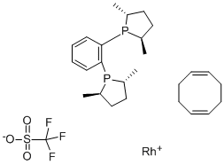 structure of CAS# 136705-75-4, (-)-1,2(2R,5R)-2,5-(Dimethylphospholano)Benzene(Cyclooctadiene)Rhodium(I)Trifluoromethanesulfonate;(-)-1,2-Bis((2R,5R)-2,5-Dimethylphospholano)Benzene(Cyclooctadiene)Rhodium(I) Trifluoromethanesulfon;(-)-1,2(2R,5R)-2,5-(DIMETHYLPHOSPHOLANO)BENZENE(CYCLOOCTADIENE)RHODIUM(I)TRIFLUOROMETHANESULFONATE;(+)-1,2-Bis[(2S,5S)-Dimethylphospholano)Benzene(Cyclooctadiene]Rhodium(I) Triflate,96%