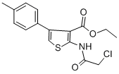 structure of CAS# 138098-81-4, 2-[(2-Chloroacetyl)Amino]-4-(4-Methylphenyl)-3-Thiophenecarboxylic Acid Ethyl Ester;3-THIOPHENECARBOXYLIC ACID, 2-[(2-CHLOROACETYL)AMINO]-4-(4-METHYLPHENYL)-, ETHYL ESTER;2-(2-CHLORO-ACETYLAMINO)-4-P-TOLYL-THIOPHENE-3-CARBOXYLIC ACID ETHYL ESTER;ETHYL 2-[(2-CHLOROACETYL)AMINO]-4-(4-METHYLPHENYL)-3-THIOPHENECARBOXYLATE