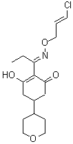 structure of CAS# 149979-41-9, 2-[(1E)-N-{[(2E)-3-Chloro-2-propen-1-yl]oxy}propanimidoyl]-3-hydroxy-5-(tetrahydro-2H-pyran-4-yl)-2-cyclohexen-1-one;trans-2-[<wbr>1-(3-Chlo<wbr>roallylox<wbr>yimino)pr<wbr>opyl]-3-h<wbr>ydroxy-5-<wbr>(tetrahyd<wbr>ro-2H-pyr<wbr>an-4-yl)-<wbr>2-cyclohe<wbr>xen-1-one;46331_RIEDEL