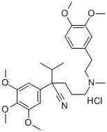structure of CAS# 16662-46-7, Methoxyverapamil Hydrochloride;5-[2-(3,4-Dimethoxyphenyl)Ethyl-Methylamino]-2-Propan-2-Yl-2-(3,4,5-Trimethoxyphenyl)Pentanenitrile;Hydron;Chloride;5-[2-(3,4-Dimethoxyphenyl)Ethyl-Methyl-Amino]-2-Isopropyl-2-(3,4,5-Trimethoxyphenyl)Pentanenitrile;Hydron;Chloride;5-[2-(3,4-Dimethoxyphenyl)Ethyl-Methyl-Amino]-2-Isopropyl-2-(3,4,5-Trimethoxyphenyl)Pentanenitrile Hydrochloride