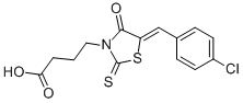 structure of CAS# 17385-93-2, 4-[5-(4-Chloro-Benzylidene)-4-Oxo-2-Thioxo-Thiazolidin-3-Yl]-Butyric Acid;4-[(5Z)-5-[(4-Chlorophenyl)Methylidene]-4-Oxo-2-Sulfanylidene-1,3-Thiazolidin-3-Yl]Butanoate;4-[(5Z)-5-[(4-Chlorophenyl)Methylene]-4-Oxo-2-Thioxo-Thiazolidin-3-Yl]Butanoate;4-[5-[(4-Chlorophenyl)Methylene]-4-Oxo-2-Thioxo-Thiazolidin-3-Yl]Butanoate