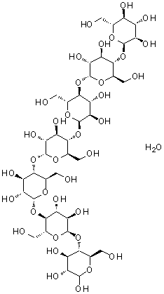 结构式 CAS# 207511-07-7, alpha-D-吡喃葡萄糖基-(1->4)-alpha-D-吡喃葡萄糖基-(1->4)-alpha-D-吡喃葡萄糖基-(1->4)-alpha-D-吡喃葡萄糖基-(1->4)-alpha-D-吡喃葡萄糖基-(1->4)-alpha-D-吡喃葡萄糖基-(1->4)-D-吡喃葡萄糖水合物(1:1)