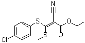structure of CAS# 214330-97-9, Ethyl (2E)-3-[(4-Chlorophenyl)Sulfanyl]-2-Cyano-3-(Methylsulfanyl)Acrylate;(methylthio)acrylate;2-PROPENO<wbr>IC ACID,3<wbr>-[(4-CHLO<wbr>ROPHENYL)<wbr>THIO]-2-C<wbr>YANO-3-(M<wbr>ETHYLTHIO<wbr>)-, ETHYL<wbr> ESTER, (<wbr>2E)-;Ethyl 3-(4-chlorophenylthio)-2-cyano-3-