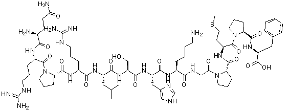 structure of CAS# 217082-58-1, L-Glutaminyl-L-Arginyl-L-Prolyl-L-Arginyl-L-Leucyl-L-Seryl-L-Histidyl-L-Lysylglycyl-L-Prolyl-L-Methionylprolyl-L-Phenylalanine;Apelin-13;L-glutami<wbr>nyl-L-arg<wbr>inyl-L-pr<wbr>olyl-L-ar<wbr>ginyl-L-l<wbr>eucyl-L-s<wbr>eryl-L-hi<wbr>stidyl-L-<wbr>lysylglyc<wbr>yl-L-prol<wbr>yl-L-meth<wbr>ionyl-L-p<wbr>rolyl-L-p<wbr>henylalan<wbr>ine;L-Glutami<wbr>nyl-L-arg<wbr>inyl-L-pr<wbr>olyl-L-ar<wbr>ginyl-L-l<wbr>eucyl-L-s<wbr>eryl-L-hi<wbr>stidyl-L-<wbr>lysylglyc<wbr>yl-L-prol<wbr>yl-L-meth<wbr>ionylprol<wbr>yl-L-phen<wbr>ylalanin