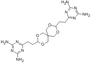 structure of CAS# 22535-90-6, 6-[2-[9-[2-(4,6-Diamino-1,3,5-Triazin-2-Yl)Ethyl]-2,4,8,10-Tetraoxaspiro[5.5]Undecan-3-Yl]Ethyl]-1,3,5-Triazine-2,4-Diamine;[4-Amino-6-[2-[9-[2-(4,6-Diamino-S-Triazin-2-Yl)Ethyl]-2,4,8,10-Tetraoxaspiro[5.5]Undecan-3-Yl]Ethyl]-S-Triazin-2-Yl]Amine;6,6'-(2,4,8,10-Tetraoxaspiro(5.5)Undecane-3,9-Diyldiethylene)Bis(1,3,5-Triazine 2,4-Diamine)
