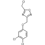 structure of CAS# 263386-10-3, 5-(Chloromethyl)-3-[(3,4-Dichlorophenoxy)Methyl]-1,2,4-Oxadiazole;1,2,4-OXA<wbr>DIAZOLE,5<wbr>-(CHLOROM<wbr>ETHYL)-3-<wbr>[(3,4-DIC<wbr>HLOROPHEN<wbr>OXY)METHY<wbr>L]-;5-(Chloro<wbr>methyl)-3<wbr>-[(3,4-di<wbr>chlorophe<wbr>noxy)-met<wbr>hyl]-1,2,<wbr>4-oxadiaz<wbr>ole;MFCD00832949