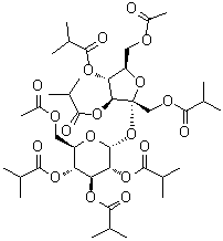 structure of CAS# 27216-37-1, 6-O-Acetyl-1,3,4-Tris-O-(2-Methyl-1-Oxopropyl)-beta-D-Fructofuranosyl-alpha-D-Glucopyranoside 6-Acetate2,3,4-Tris(2-Methylpropanoate);[(2S,3S,4R,5R)-2-(Acetoxymethyl)-2-[(2R,3R,4S,5R,6R)-6-(Acetoxymethyl)-3,4,5-Tris(2-Methylpropanoyloxy)Tetrahydropyran-2-Yl]Oxy-4-(2-Methylpropanoyloxy)-5-(2-Methylpropanoyloxymethyl)Tetrahydrofuran-3-Yl] 2-Methylpropanoate;2-Methylpropanoic Acid [(2S,3S,4R,5R)-2-(Acetoxymethyl)-2-[[(2R,3R,4S,5R,6R)-6-(Acetoxymethyl)-3,4,5-Tris(2-Methyl-1-Oxopropoxy)-2-Tetrahydropyranyl]Oxy]-4-(2-Methyl-1-Oxopropoxy)-5-[(2-Methyl-1-Oxopropoxy)Methyl]-3-Tetrahydrofuranyl] Ester;2-Methylpropionic Acid [(2S,3S,4R,5R)-2-(Acetoxymethyl)-2-[(2R,3R,4S,5R,6R)-6-(Acetoxymethyl)-3,4,5-Triisobutyryloxy-Tetrahydropyran-2-Yl]Oxy-4-Isobutyryloxy-5-(Isobutyryloxymethyl)Tetrahydrofuran-3-Yl] Ester