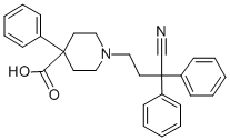 structure of CAS# 28782-42-5, 1-(3-Cyano-3,3-diphenylpropyl)-4-phenyl-4-Piperidinecarboxylic acid;1-[3-Cyano-3,3-Di(Phenyl)Propyl]-4-Phenyl-Piperidine-4-Carboxylic Acid;1-[3-Cyano-3,3-Di(Phenyl)Propyl]-4-Phenyl-4-Piperidinecarboxylic Acid;1-[3-Cyano-3,3-Di(Phenyl)Propyl]-4-Phenyl-Isonipecotic Acid