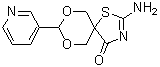 structure of CAS# 312608-26-7, 2-Amino-8-Pyridin-3-Yl-7,9-Dioxa-1-Thia-3-Azaspiro[4.5]Dec-2-En-4-One;2-Amino-8-(3-Pyridyl)-7,9-Dioxa-1-Thia-3-Azaspiro[4.5]Dec-2-En-4-One;2-Amino-8-Pyridin-3-Yl-7,9-Dioxa-1-Thia-3-Aza-Spiro[4.5]Dec-2-En-4-One;Bas 00518368