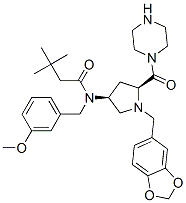 structure of CAS# 334998-36-6, N-[(3S,5S)-1-(1,3-Benzodioxol-5-ylmethyl)-5-(1-piperazinylcarbonyl)-3-pyrrolidinyl]-N-[(3-methoxyphenyl)methyl]-3,3-dimethyl-Butanamide;N-[(3S,5S)-1-(1,3-Benzodioxol-5-Ylmethyl)-5-(1-Piperazinylcarbonyl)-3-Pyrrolidinyl]-N-[(3-Methoxyphenyl)Methyl]-3,3-Dimethylbutanamide;CUR 61414