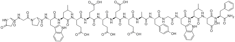 structure of CAS# 39024-57-2, Pyr-Gly-Pro-Trp-Leu-Glu-Glu-Glu-Glu-Glu-Ala-Tyr-Gly-Trp-Leu-Asp-Phe-NH2;18-34-Gastrin I (Pig), 18-(5-Oxo-L-Proline)-22-L-Leucine-32-L-Leucine-;18-(5-Oxo-L-Proline)-22-L-Leucine-32-L-Leucine-18-34-Gastrini【Pig】;[15-Leucine]-Gastrin I, Human Heptadecapeptide