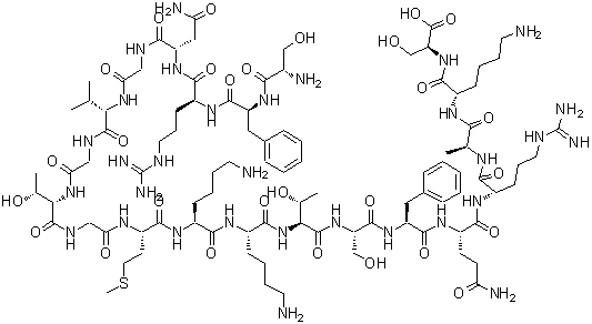 结构式 CAS# 412938-67-1, L-丝氨酰-L-苯丙氨酰-L-精氨酰-L-天冬氨酰胺酰甘氨酰-L-缬氨酰甘氨酰-L-苏氨酰甘氨酰-L-蛋氨酰-L-赖氨酰-L-赖氨酰-L-苏氨酰-L-丝氨酰-L-苯丙氨酰-L-谷氨酰胺酰-L-精氨酰-L-丙氨酰-L-赖氨酰-L-丝氨酸