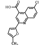 structure of CAS# 438216-26-3, 6-Chloro-2-(5-Methyl-2-Furyl)-4-Quinolinecarboxylic Acid;6-chloro-2-(5-methyl(2-furyl))quinoline-4-carboxylic acid;6-chloro-2-(5-methylfuran-2-yl)quinoline-4-carboxylic acid;MFCD03420093