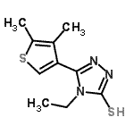 structure of CAS# 438229-96-0, 5-(4,5-Dimethyl-3-Thienyl)-4-Ethyl-4H-1,2,4-Triazole-3-Thiol;5-(4,5-dimethyl(3-thienyl))-4-ethyl-1,2,4-triazole-3-thiol;5-(4,5-Dimethylthien-3-yl)-4-ethyl-4H-1,2,4-triazole-3-thiol;5-(4,5-di<wbr>methylthi<wbr>ophen-3-y<wbr>l)-4-ethy<wbr>l-4H-1,2,<wbr>4-triazol<wbr>e-3-thiol