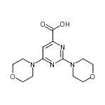 structure of CAS# 450368-32-8, 2,6-Di(4-Morpholinyl)-4-Pyrimidinecarboxylic Acid;2,6-Di(mo<wbr>rpholin-4<wbr>-yl)-1,3-<wbr>diazine-4<wbr>-carboxyl<wbr>ic acid, <wbr>4-Carboxy<wbr>-2,6-di(m<wbr>orpholin-<wbr>4-yl)pyri<wbr>midine;2,6-Dimorpholin-4-ylpyrimidine-4-carboxylic acid;MFCD01765571