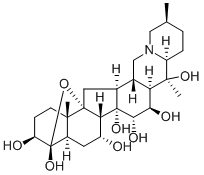 structure of CAS# 508-65-6, 4a,9-Epoxycevane-3b,4,7a,14,15a,16b,20-heptol;Cevane-3,4,7,14,15,16,20-Heptol, 4,9-Epoxyhydrochloride, (3Beta,4Alpha,7Alpha,15Alpha,16Beta)-;Cevane-3-Beta,4-Beta,7-Alpha,14,15-Alpha,16-Beta,20-Heptol, 4,9-Epoxy-, Hydrochloride;Germine Hydrochloride