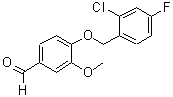 structure of CAS# 525570-29-0, 4-[(2-Chloro-4-Fluorobenzyl)Oxy]-3-Methoxybenzaldehyde;4-[(2-Chloro-4-fluorobenzyl)oxy]-3-methoxybenzaldehyde;4-[(2-chloro-4-fluorophenyl)methoxy]-3-methoxybenzaldehyde;MFCD02614994