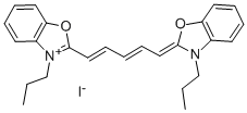 structure of CAS# 53213-90-4, 3-Propyl-2-[5-(3-Propyl-2(3H)-Benzoxazolylidene)-1,3-Pentadien-1-Yl]-Benzoxazolium Iodide;Dio C3-(5);3,3'-Dipropyloxadicarbocyanine;3.3'-Dipropyloxadicarbocyanine Iodide