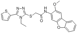 structure of CAS# 577986-57-3, 2-[[4-Ethyl-5-(2-Thienyl)-4H-1,2,4-Triazol-3-Yl]Thio]-N-(2-Methoxy-3-Dibenzofuranyl)-Acetamide