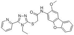 structure of CAS# 577989-05-0, 2-[[4-Ethyl-5-(Pyridin-2-Yl)-4H-1,2,4-Triazol-3-Yl]Thio]-N-(2-Methoxy-3-Dibenzofuranyl)-Acetamide