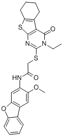 结构式 CAS# 578701-26-5, 2-[(3-乙基-3,4,5,6,7,8-六氢-4-氧代[1]苯并噻吩并[2,3-d]嘧啶-2-基)硫代]-N-(2-甲氧基-3-二苯并呋喃基)-乙酰胺