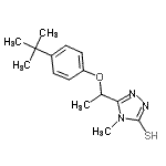 structure of CAS# 588673-43-2, 4-Methyl-5-{1-[4-(2-Methyl-2-Propanyl)Phenoxy]Ethyl}-4H-1,2,4-Triazole-3-Thiol;5-[1-(4-t<wbr>ert-Butyl<wbr>phenoxy)e<wbr>thyl]-4-m<wbr>ethyl-4H-<wbr>1,2,4-tri<wbr>azole-3-t<wbr>hiol;5-{[4-(te<wbr>rt-butyl)<wbr>phenoxy]e<wbr>thyl}-4-m<wbr>ethyl-1,2<wbr>,4-triazo<wbr>le-3-thiol;MFCD03943462