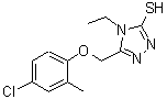 structure of CAS# 588673-88-5, 5-[(4-Chloro-2-Methylphenoxy)Methyl]-4-Ethyl-4H-1,2,4-Triazole-3-Thiol;5-[(4-chl<wbr>oro-2-met<wbr>hylphenox<wbr>y)methyl]<wbr>-4-ethyl-<wbr>1,2,4-tri<wbr>azole-3-t<wbr>hiol;5-[(4-Chl<wbr>oro-2-met<wbr>hylphenox<wbr>y)methyl]<wbr>-4-ethyl-<wbr>4H-1,2,4-<wbr>triazole-<wbr>3-thiol;MFCD03943512