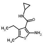 structure of CAS# 590355-64-9, 2-Amino-N-Cyclopropyl-4-Ethyl-5-Methyl-3-Thiophenecarboxamide;(2-amino-<wbr>4-ethyl-5<wbr>-methyl(3<wbr>-thienyl)<wbr>)-N-cyclo<wbr>propylcar<wbr>boxamide;2-Amino-N<wbr>-cyclohex<wbr>yl-4,5,6,<wbr>7,8,9-hex<wbr>ahydrocyc<wbr>loocta[b]<wbr>thiophene<wbr>-3-carbox<wbr>amide;2-amino-N<wbr>-cyclopro<wbr>pyl-4-eth<wbr>yl-5-meth<wbr>yl-3-thio<wbr>phenecarb<wbr>oxamide