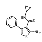 structure of CAS# 590355-70-7, 2-Amino-N-Cyclopropyl-4-Phenyl-3-Thiophenecarboxamide;(2-amino-4-phenyl(3-thienyl))-N-cyclopropylcarboxamide;2-Amino-N<wbr>-cyclohex<wbr>yl-4,5,6,<wbr>7-tetrahy<wbr>dro-1-ben<wbr>zothiophe<wbr>ne-3-carb<wbr>oxamide;2-amino-N-cyclopropyl-4-phenyl-3-thiophenecarboxamide