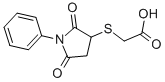 structure of CAS# 60788-02-5, (2,5-Dioxo-1-Phenyl-Pyrrolidin-3-Ylsulfanyl)-Acetic Acid;2-[(3R)-2,5-Dioxo-1-Phenyl-Pyrrolidin-3-Yl]Sulfanylacetate;2-[[(3R)-2,5-Dioxo-1-Phenyl-3-Pyrrolidinyl]Thio]Acetate;2-[[(3R)-2,5-Diketo-1-Phenyl-Pyrrolidin-3-Yl]Thio]Acetate