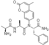 structure of CAS# 62037-41-6, Alanylalanyl-N-(4-Methyl-2-Oxo-2H-Chromen-7-Yl)Phenylalaninamide;Ala-Ala-Phe-7-amido-4-methylcoumarin;L-Alanyl-L-alanyl-L-phenylalanine 7-amido-4-methylcoumarin;A3401_SIGMA