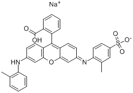 structure of CAS# 6252-76-2, Acid Violet 9;Sodium 4-[[9-(2-Carboxyphenyl)-6-[(2-Methylphenyl)Amino]Xanthen-3-Ylidene]Amino]-3-Methyl-Benzenesulfonate;Sodium 4-[[9-(2-Carboxyphenyl)-6-[(2-Methylphenyl)Amino]-3-Xanthenylidene]Amino]-3-Methylbenzenesulfonate;9-(2-Carboxyphenyl)-3-((2-Methylphenyl)Amino)-6-((2-Methyl-4-Sulf- Ophenyl)Amino)Xanthylium, Hydroxide, Inner Salt, Monosodium Salt