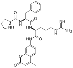 结构式 CAS# 65147-21-9, H-脯氨酰-苯丙氨酰-精氨酰-7-氨基-4-甲基香豆素乙酸盐