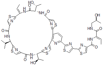 structure of CAS# 67401-56-3, 13',19'-Didehydro-19'-Deoxy-28,44-Dihydro-44-Hydroxymicrococcin P;C12051;Micrococcin;Micrococcin P1