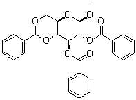 结构式 CAS# 6748-91-0, 甲基 4,6-O-(苯基亚甲基)-alpha-D-吡喃葡萄糖苷二苯甲酸酯