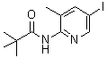 structure of CAS# 677327-29-6, N-(5-Iodo-3-methyl-2-pyridinyl)-2,2-dimethylpropanamide;[677327-29-6];5-Iodo-3-methyl-2-(2,2,2-trimethylacetamido)pyridine;5-Iodo-3-methyl-2-(pivaloylamino)pyridine