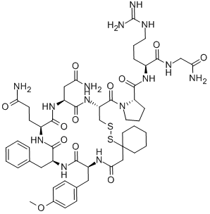 structure of CAS# 73168-24-8, 3-Mercapto-3-Methyl-Butyryl-Tyr(Me)-Phe-Gln-Asn-Cys-Pro-Arg-Gly-NH2;[D(CH2)5,Tyr(Me)2]Arginine Vasopressin;[PMP1,TYR(OME)2,ARG8] VASOPRESSIN;[PMP1,TYR(ME)2]-ARG8-VASOPRESSIN