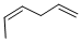 structure of CAS# 7318-67-4, cis-1,4-Hexadiene;Hexa-1,4-Diene;Inchi=1/C6h10/C1-3-5-6-4-2/H3-4,6H,1,5H2,2H3/B6-4;(E)-Ch2=Chch2ch=Chch3