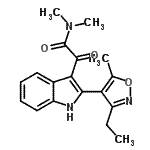 structure of CAS# 80565-42-0, 2-[2-(3-Ethyl-5-methyl-1,2-oxazol-4-yl)-1H-indol-3-yl]-N,N-dimethyl-2-oxoacetamide;2-[2-(3-e<wbr>thyl-5-me<wbr>thyl-4-is<wbr>oxazolyl)<wbr>-1H-indol<wbr>-3-yl]-N,<wbr>N-dimethy<wbr>l-2-oxoac<wbr>etamide;BAS 00532214;ZINC01821130