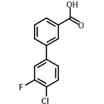 structure of CAS# 844878-88-2, 4'-Chloro-3'-fluoro-3-biphenylcarboxylic acid;[1,1'-BIPHENYL]-3-CARBOXYLICACID, 4'-CHLORO-3'-FLUORO-;4'-chloro-3'-fluorobiphenyl-3-carboxylic acid