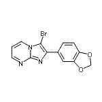 structure of CAS# 866145-38-2, 2-(1,3-Benzodioxol-5-yl)-3-bromoimidazo[1,2-a]pyrimidine;2-(2H-1,3-benzodioxol-5-yl)-3-bromoimidazo[1,2-a]pyrimidine;2-Benzo[1,3]dioxol-5-yl-3-bromo-imidazo[1,2-a]pyrimidine;MFCD04126335