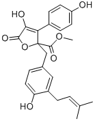 结构式 CAS# 87414-49-1, [4-羟基-3-(3-甲基丁-2-烯基)苯基]甲基 (2R)-4-羟基-3-(4-羟基苯基)-2-甲基-5-氧代呋喃-2-羧酸酯